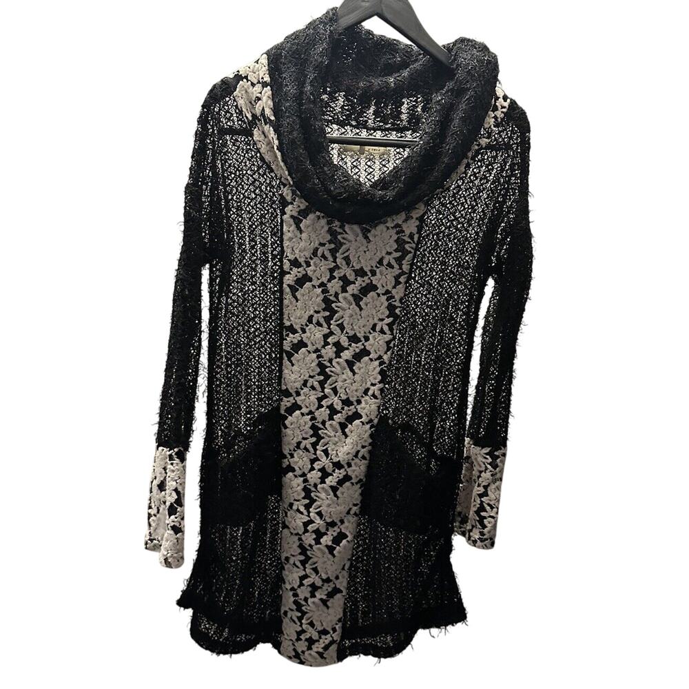 A'reve Cowlneck Sweater Black Cream Lace Tunic Medium Romantic Boho Whimsygoth